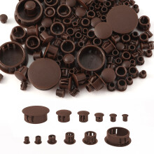 Plastic Hole Plugs Set with Secure Buckle Locking, 6 Sizes Flush Panel Covers for Furniture Cabinets, 155pcs Dark Brown