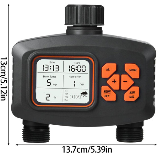 Dual Zone Garden Water Timer with Programmable Weatherproof Irrigation Controller for Lawn and Plants 2