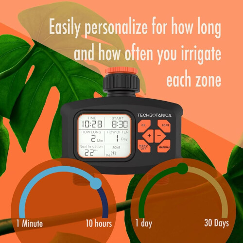 Dual Zone Garden Water Timer with Programmable Weatherproof Irrigation Controller for Lawn and Plants 1