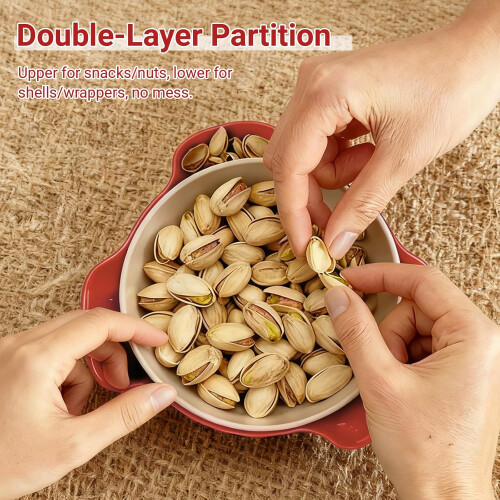 Snack Serving Bowl Double Layer Waste Separation Red Party Nut and Candy Bowl Large Capacity 2