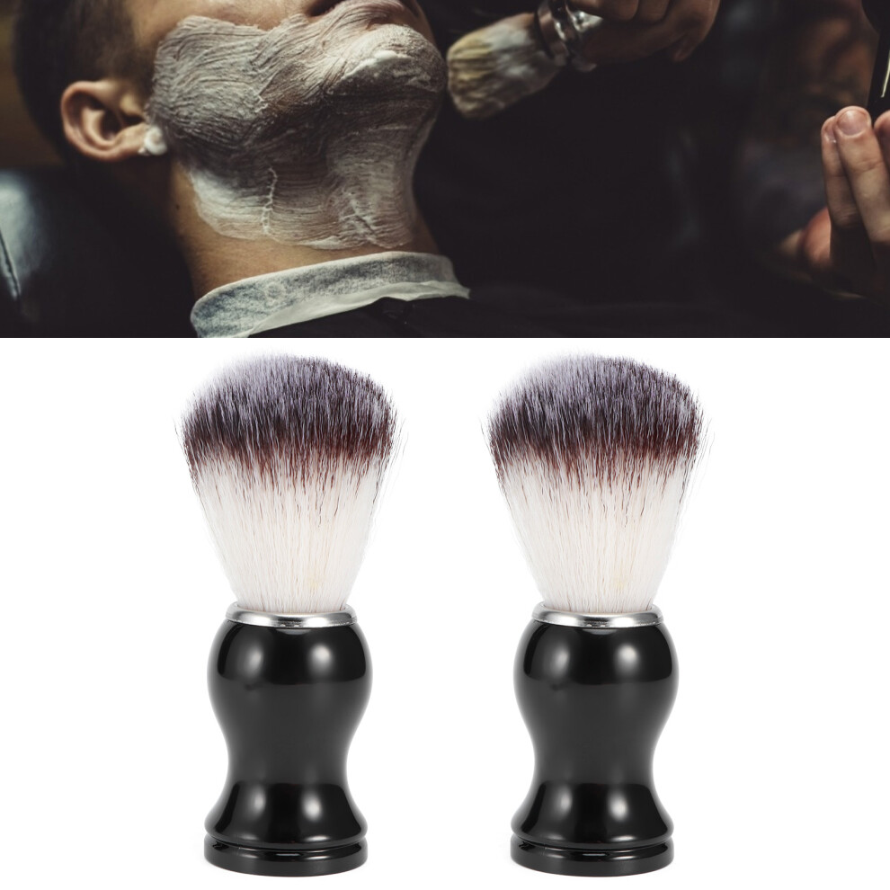 Black 2Pcs Men Synthetic Nylon Face & Beard Shaving Brushes, 10.5Cm