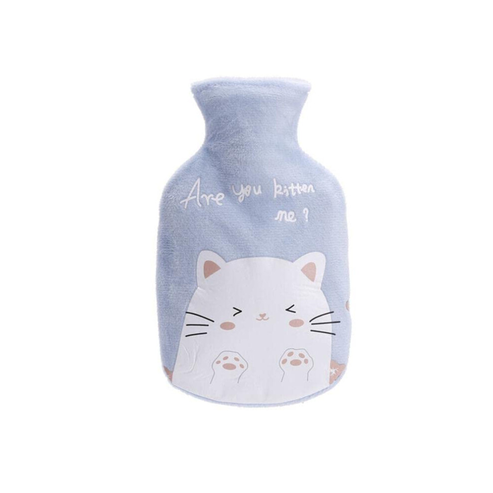 Blue Hot Water Bottle With Cover Cat Pattern 350Ml Rubber Hot Water Bottle For Pain Relief Hand And Feet Warmer 1 Pc