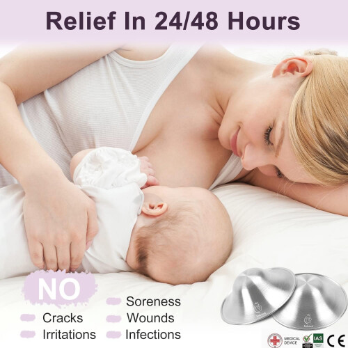 Nursing Cups 925 Silver Nipple Shields For Breastfeeding, Soothes And Protects Nipples, Regular Size 2