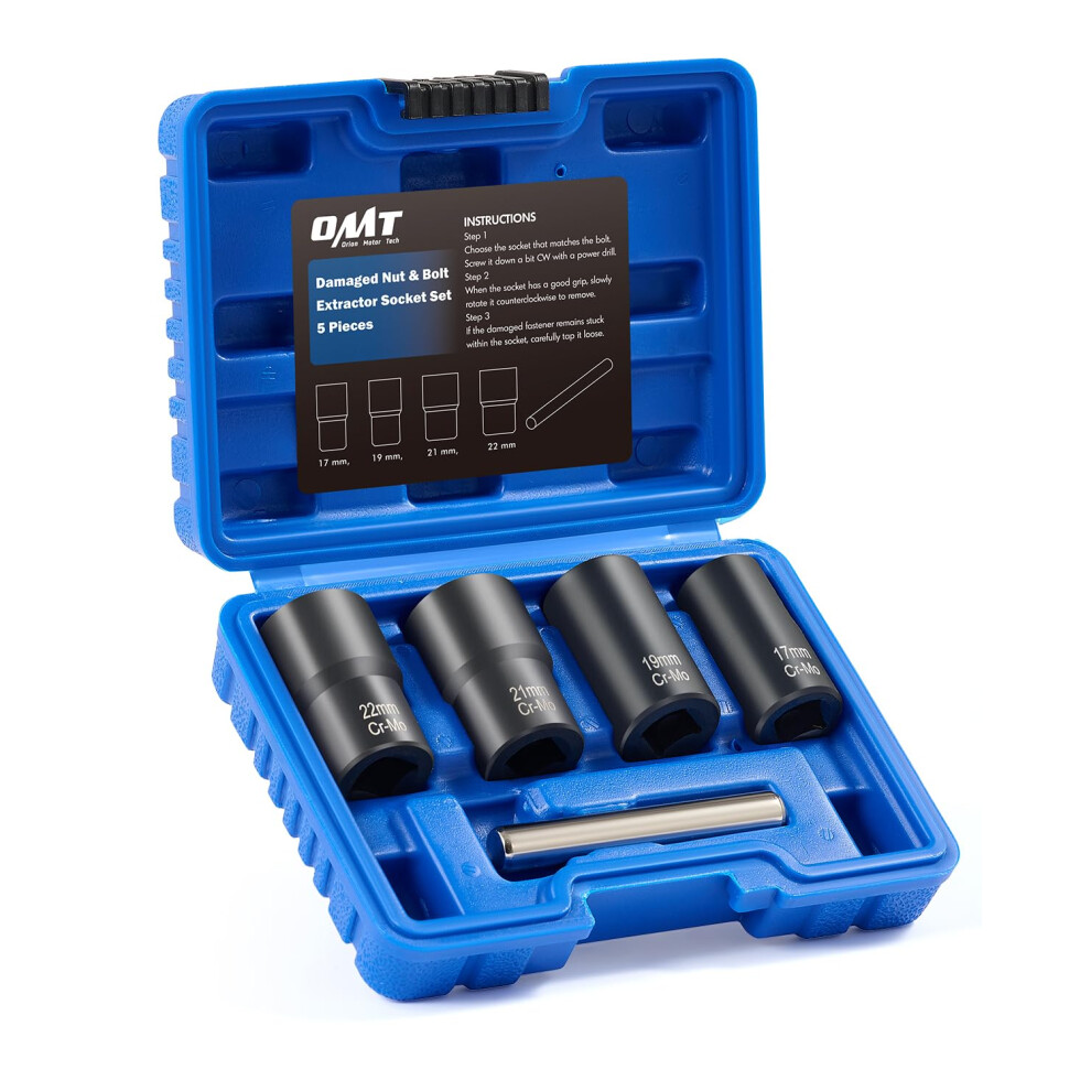 Bolt Extractor Set 1/2 Inch Drive 5Pc Lug Nut Remover Heavyduty Chrome Moly Steel Tool Kit 9199774693301