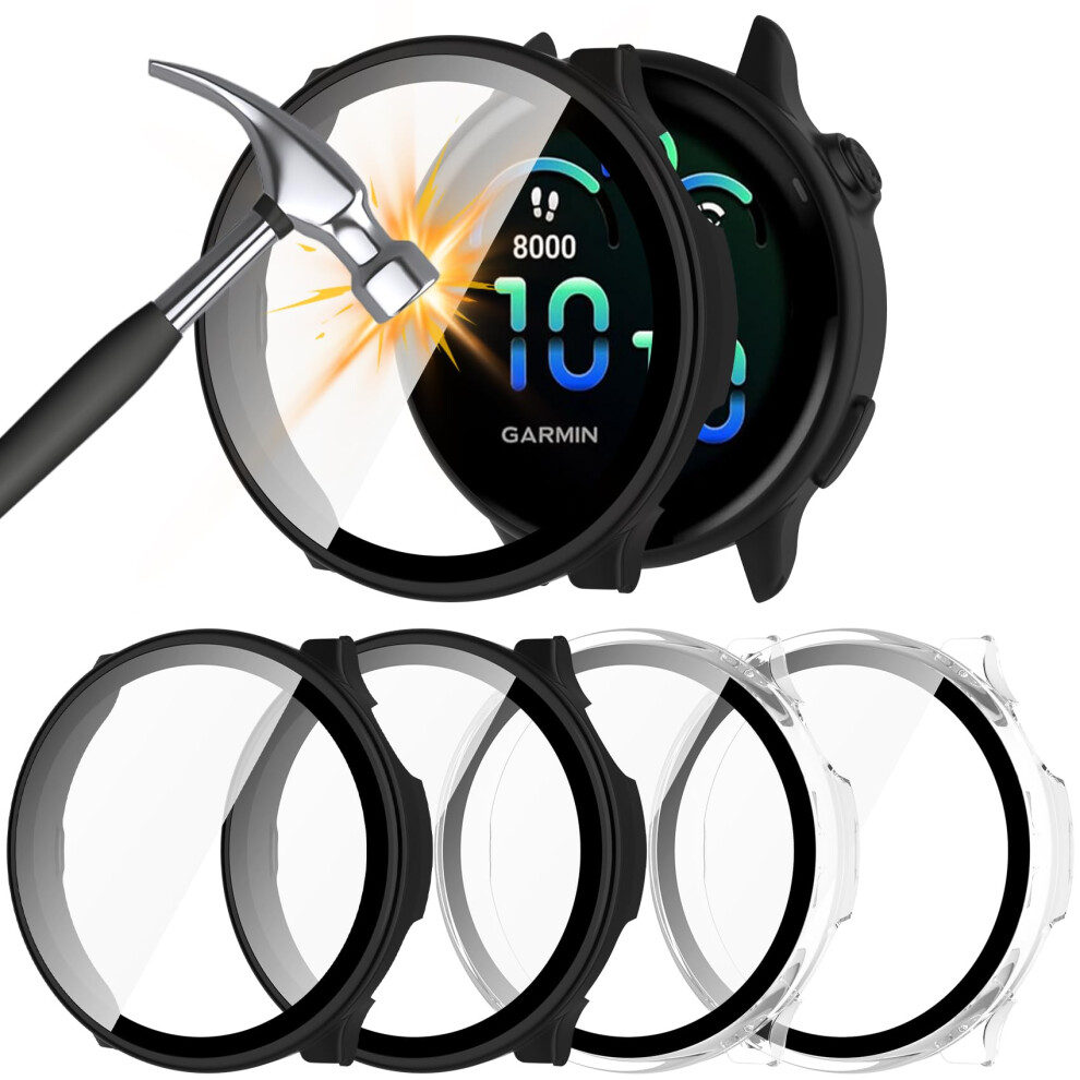Case And Screen Protector 4Pack For Garmin Vivoactive 6, Hard Pc Cover With Tempered Glass, Full Body Protection, And Clear Black 9094768942000