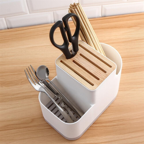 Kitchen Utensil Holder with Knife Block, MultiSection Organizer with Drain Base and EasyClean Design 1