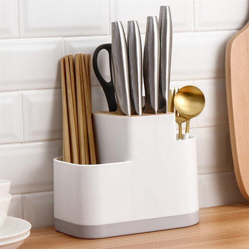 Kitchen Utensil Holder with Knife Block, MultiSection Organizer with Drain Base and EasyClean Design 2