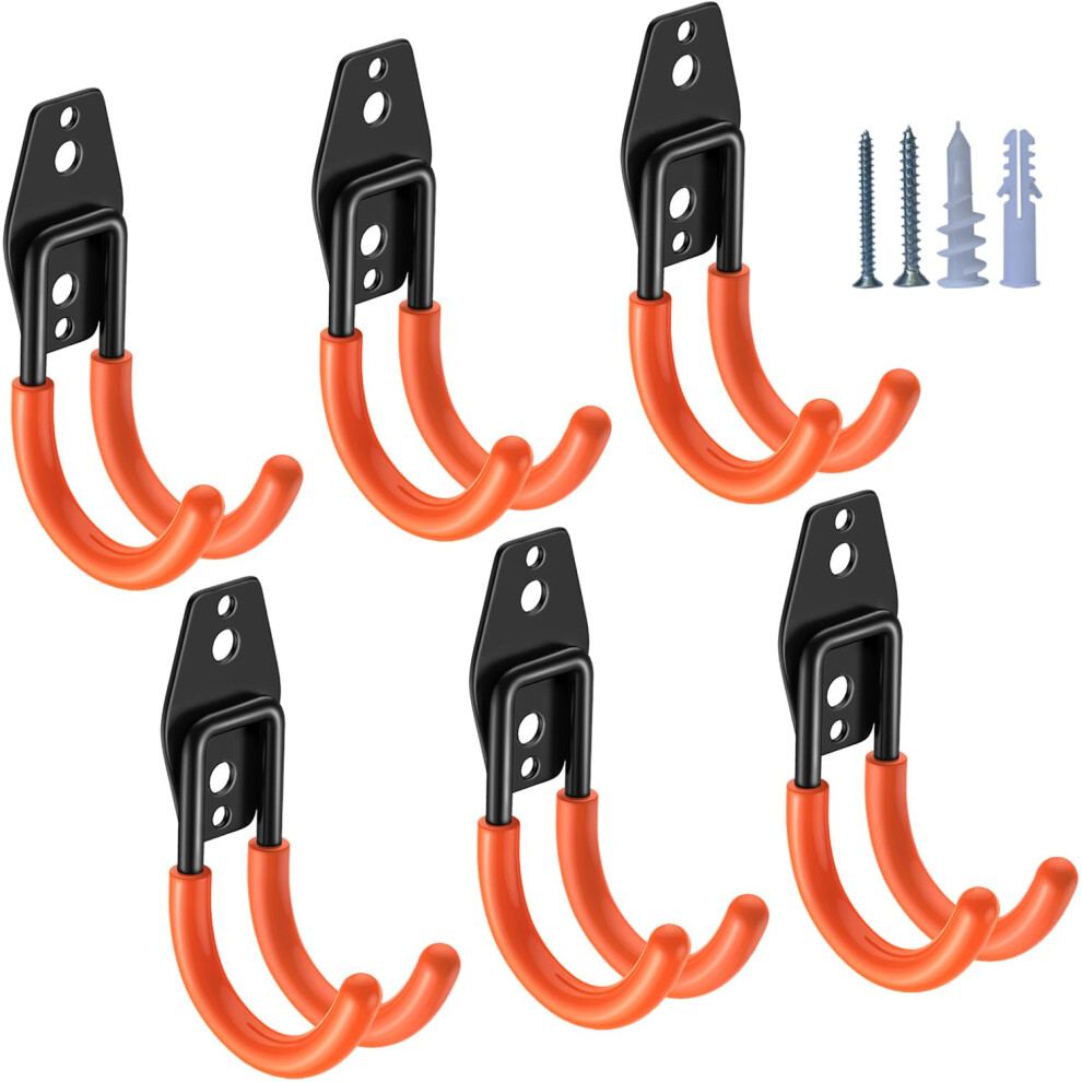 Heavy Duty Garage Hooks 6 Pack, Wall Mounted J Hooks For Tools Ladders Bikes, Steel With Nonslip Rubber Coating 9094768942420
