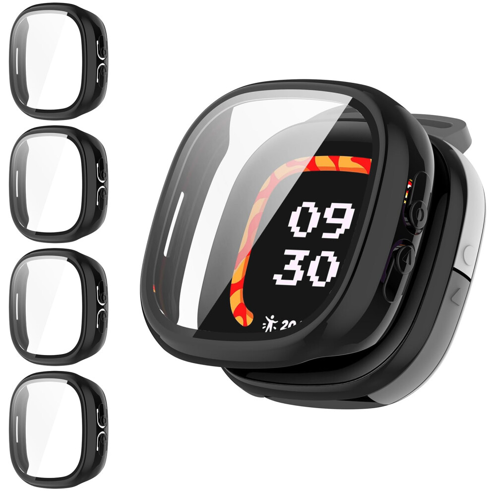 4 Pack Screen Protector Case With Tempered Glass For Fitbit Ace Lte, 360 Full Protection Black 9199774693998