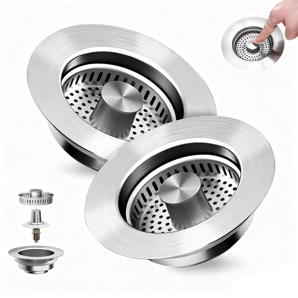 304 Stainless Steel 3In1 Kitchen Sink Strainer And Stopper, Anticlogging Drain Basket 2 Pack 9199774694223
