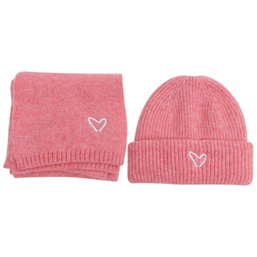 set căciulă pentru fetițe, căciulă caldă, căciulă cu inimă brodată, căciulă decorativă caldă cu eșarfă 2