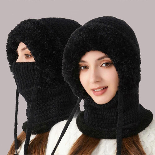 Γυναικείο Χειμερινό Καπέλο με Ενσωματωμένο Κασκόλ, Ανθεκτικό στο Κρύο, Μ 2