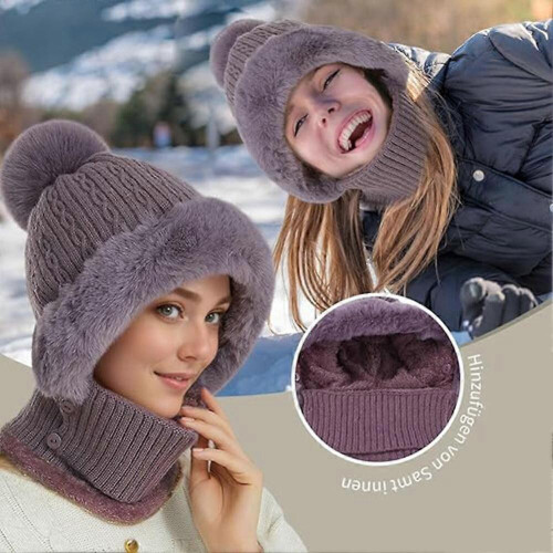 Καπέλο Beanie 3 σε 1 για γυναίκες, εξαιρετικά μαλακό παχύ αντιανεμικό κασκόλ 2