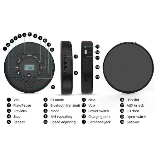 Φορητό CD Player CD Player Επαναφορτιζόμενο CD Φορητό CD Player με ηχεία Επαναφορτιζό 1