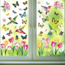 63 de bucăți de autocolante de primăvară pentru ferestre, fluturi și flori pentru decorarea primăverii, autocolante pentru ferestre
