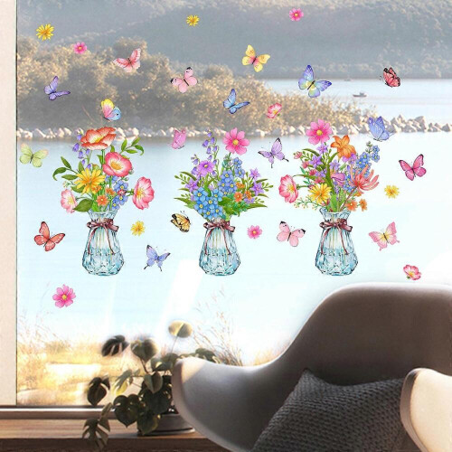 Window stickers flowers spring potted plant window decals 2