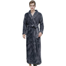 Damen Herren Winter Fleece Flanell Bademantel Luxus Schalkragen Ganzer langer Morgenmantel Nachthemd Schlafanzug mit Gürteltaschen XL dunkel