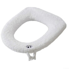 Plüsch-WC-Sitzbezug mit Griff, weicher, waschbarer Winterwärmer für Standard-WCs, weißer Samt-Spandex