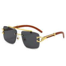 Übergroße Piloten-Sonnenbrille für Damen und Herren, luxuriös, goldfarben, randlos, Hip-Hop-Stil