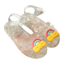 Little Girls Jelly Colors Sandals Rainbow Printed Bow EVA Waterproof AntiSlip Soft Sole Beach Shoes 7.5 UK White Child
