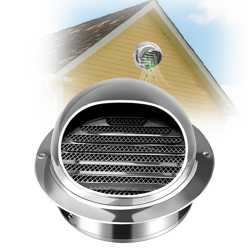 Stainless Steel Wall Vent Cover With Mesh, Weatherproof Louvered Soffit Grille For Kitchen Bathroom Garage 130Mm 9094768943717