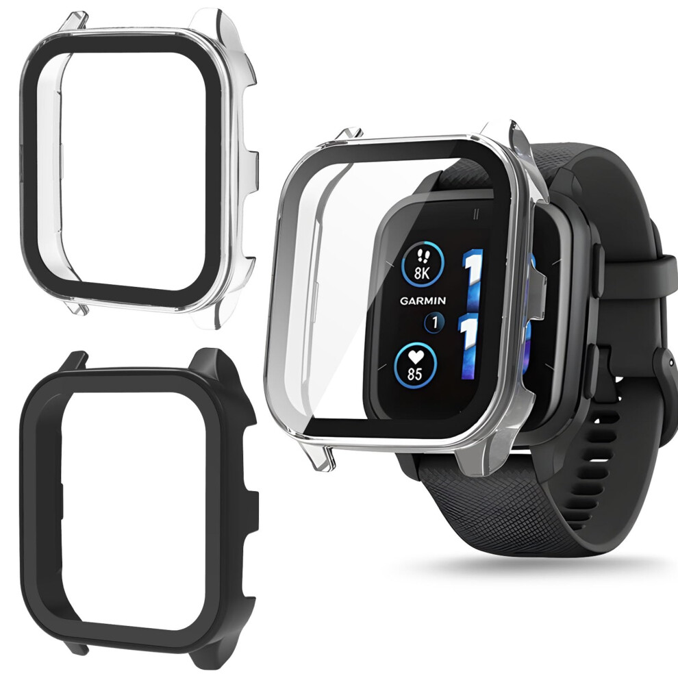 Case With Builtin Tempered Glass Screen Protector, 2 Pack Full Coverage For Garmin Venu Sq 2 / Sq 2 Music 9094768944233