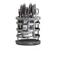 360 Degree Rotating Knife Holder Stainless Steel Kitchen Utensil Organizer with Draining System