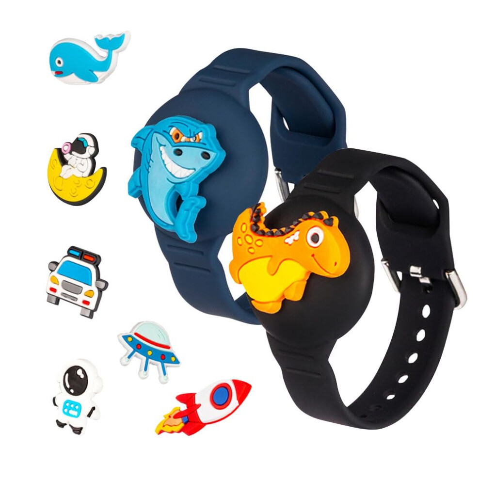 Wristband For Airtag Kids Adjustable Silicone Bracelet With Secure Holder Cartoon Designs 2 Pack 9094768945391