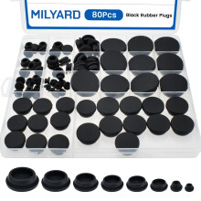 80Pcs Black Silicone Hole Plugs Rubber Covers, 8 Sizes Snap Fit Dust Seal for Furniture Cabinet