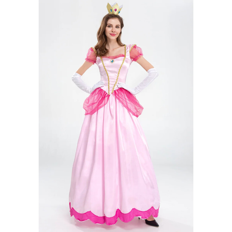 Photos - Fancy Dress  Adult Princess Peach Costume Women Cosplay Party Halloween Masquerade Dress Up Clothing for Women Pink Fancy(with crown, M)