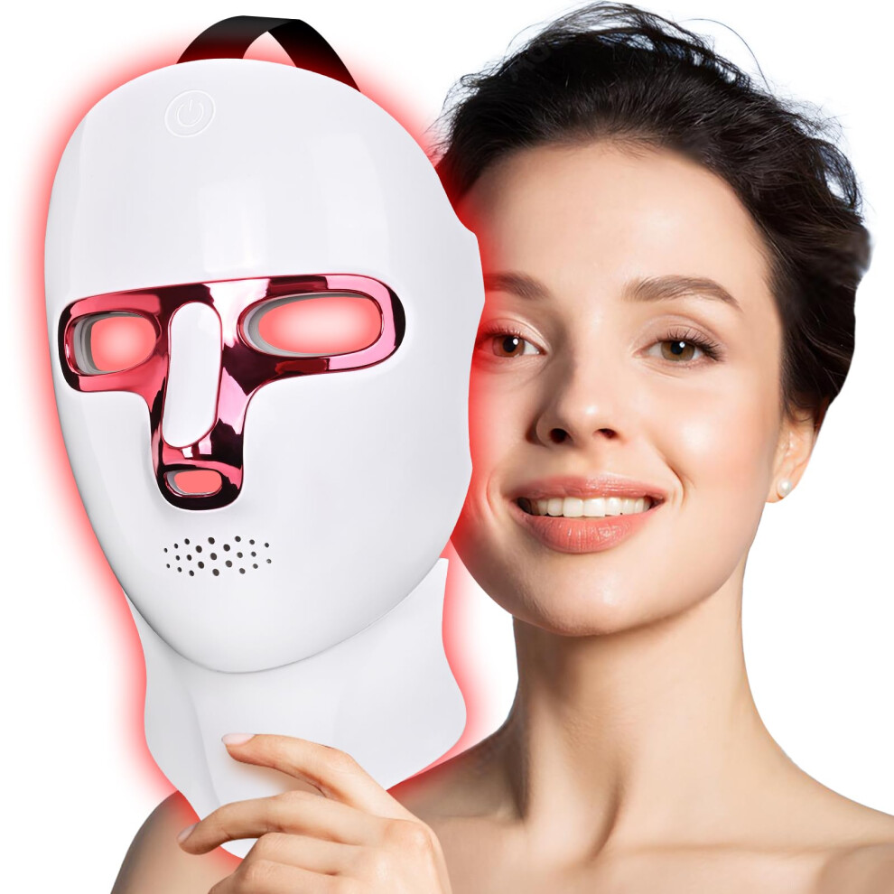 LED Light Therapy Mask with 7 Colors, Red Light, Wireless Rechargeable, Full Face and Neck Skin Care