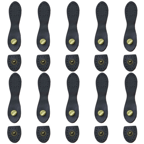 10 Pcs Leather Snap Button Closure Sew On Leather Snap-Black