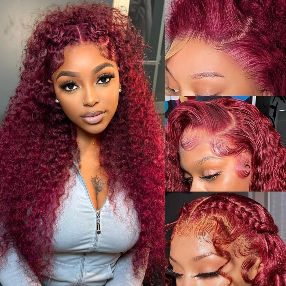 26 Inch Burgundy Deep Wave Wig HD Lace Front 13x4 PrePlucked Natural Hairline for Women