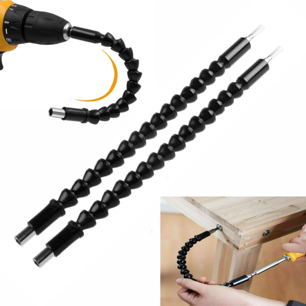 Flexible Screwdriver Extension 1/4 Inch Hex Shank Drill Bit Holder 360 Rotation For Tight Spaces 2Pcs Black 9187378944356