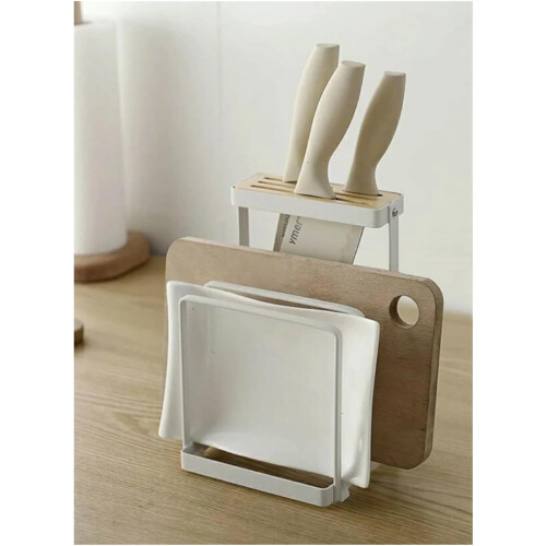 Kitchen Storage Rack with Knife and Cutting Board Holder, 2 in 1 Space Saving Iron Organizer 2