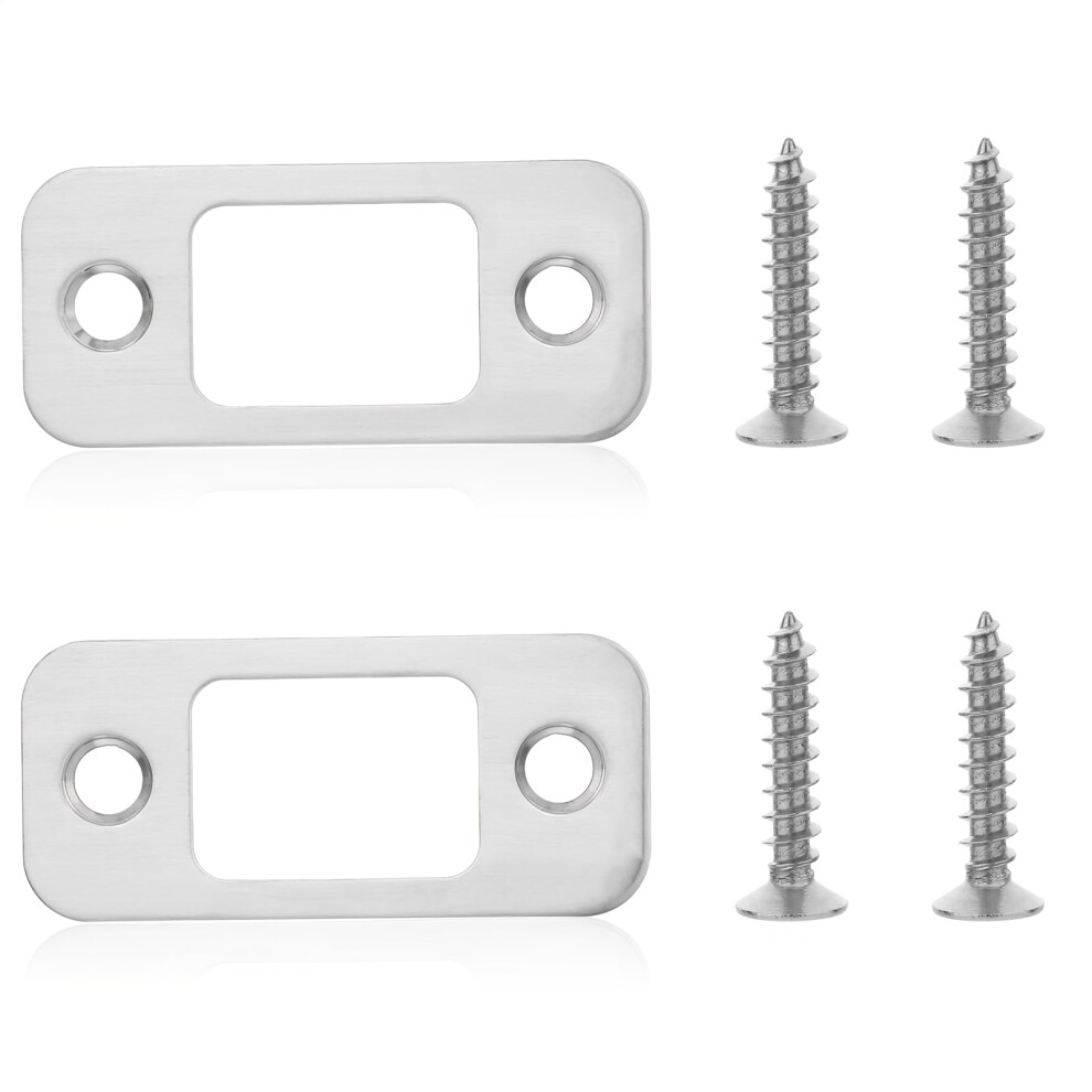 2 Pack Stainless Steel Deadbolt Strike Plate, Adjustable Round Corner Door Lock Replacement With Screws 9094768946725