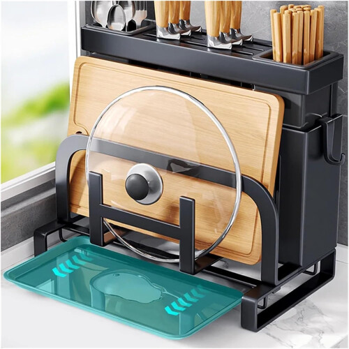 AllinOne Kitchen Storage Organizer with Multifunctional Knife and Cutting Board Holder 1