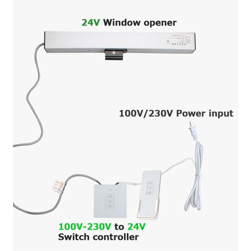 Motorized Window Opener with Remote and Wall Switch, 24V Low Voltage Control for Skylights and Vents 1