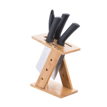 Bamboo Kitchen Knife Holder with Drainage, Compact Wooden Knife Block with NonSlip Base