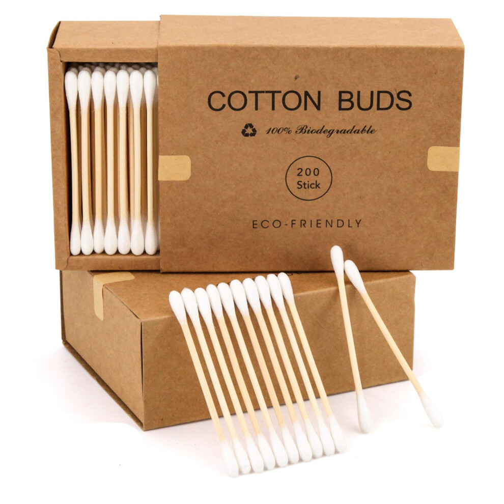 Bamboo Cotton Swabs 400 Pack  Organic DoubleTipped EcoFriendly Cotton Buds for Ear Cleaning