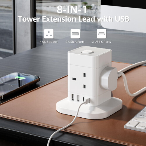 Cube Extension Lead with USB Slots, Hotimy 4 Way M 2