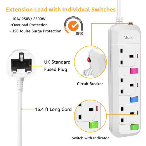 Mscien 5M 3 Way Long Extension lead Individually S 1