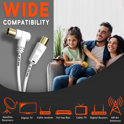 2m TV Aerial Cable with Right Angled Plug + Adapte 1