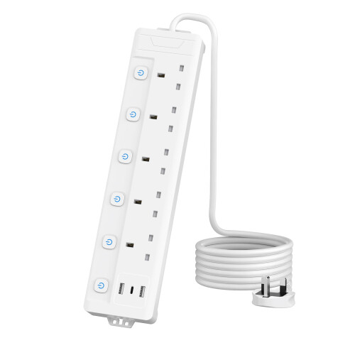 2M 5 Gang Extension Lead with 3 USB Slots (2 USB-A
