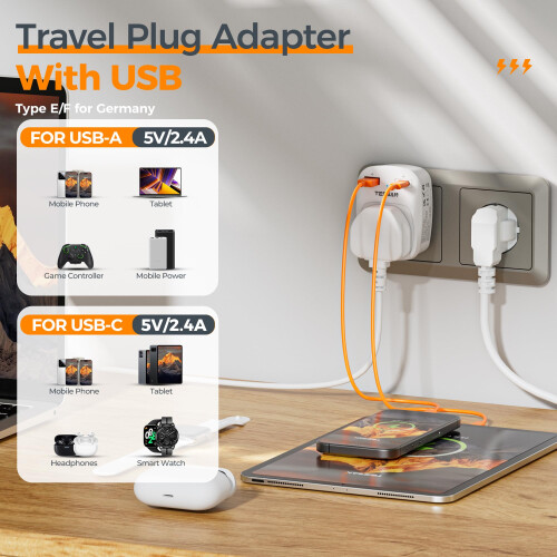 UK to European Plug Adapter 2 Pack, Schuko Grounde 2