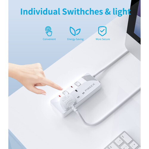 PIBEEX Extension Lead 2 Way Plug Sockets with Indi 2
