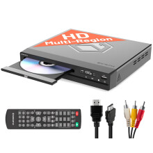 Compact DVD Player with Included HDMI | Multi Region Disc Playback | 1080 HD Upscaling | HDMI, RCA, & AV Connectivity | USB, MP3, & CD Playback | Eas