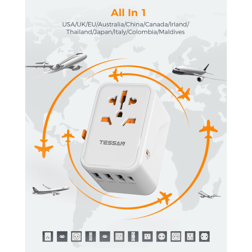 TESSAN Universal Travel Adapter Worldwide with PD 1