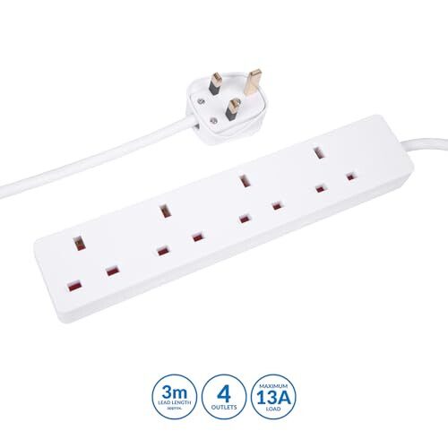 PRO ELEC PELB1904 4 Gang Extension Lead White, 3m 1