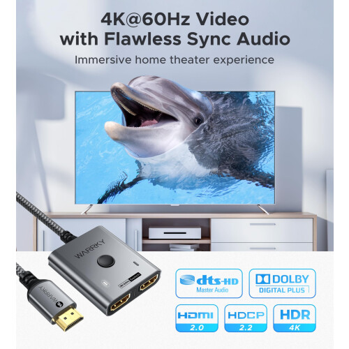 WARRKY HDMI Switch 4K 60Hz 2K 144Hz Bidirectional 1